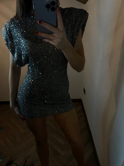 NOVA Shoulder Padded Sequin Dress